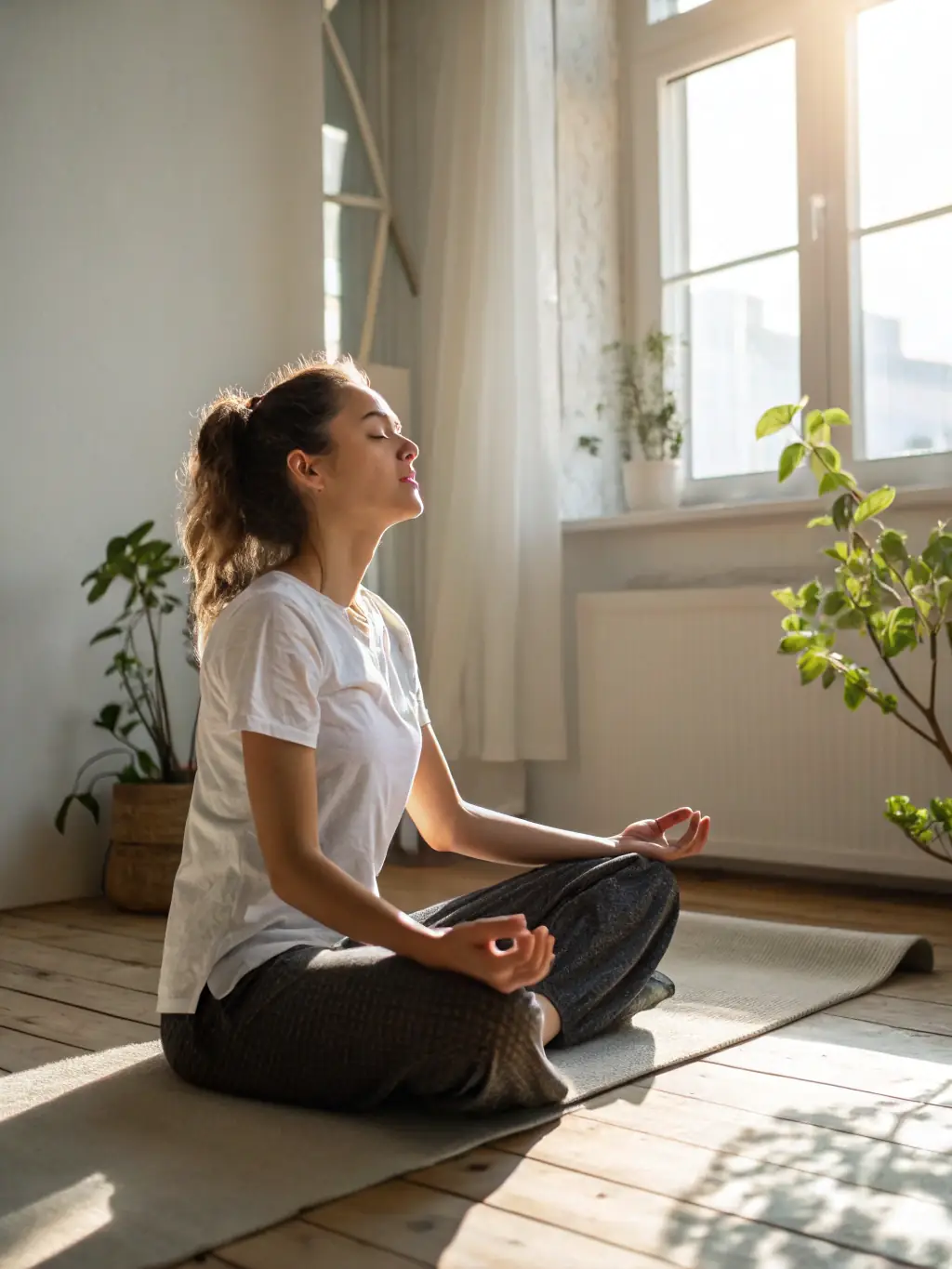 A serene individual meditating in a peaceful environment, representing GAFAVE's self-healing programs, emphasizing mindfulness and inner peace.