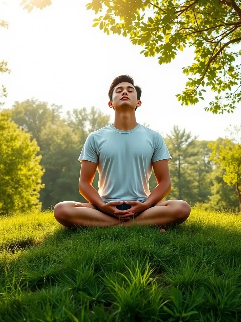 A person meditating in a serene environment, representing reflection and renewal, highlighting the daily systems for self-healing.
