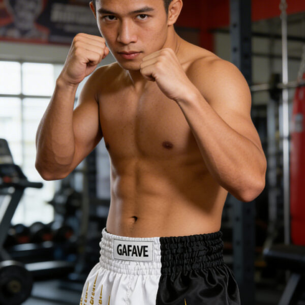 GAFAVE “White Lotus” Muay Thai Shorts – Black/White Signature