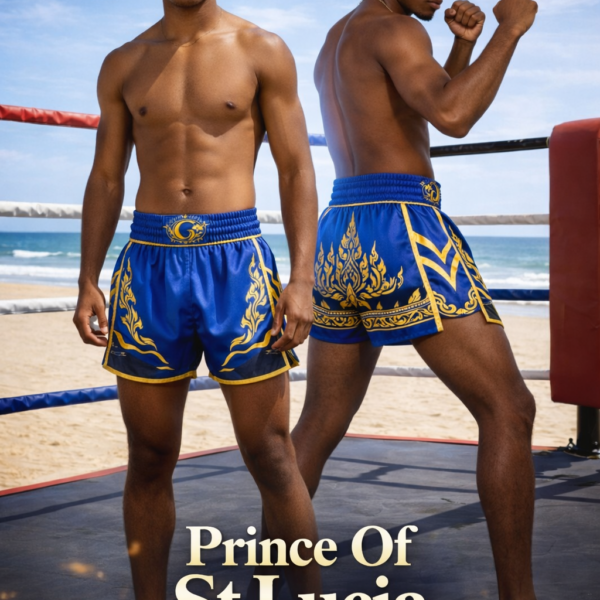 GAFAVE “Prince of St. Lucia” Muay Thai Shorts – Royal Blue/Gold Edition